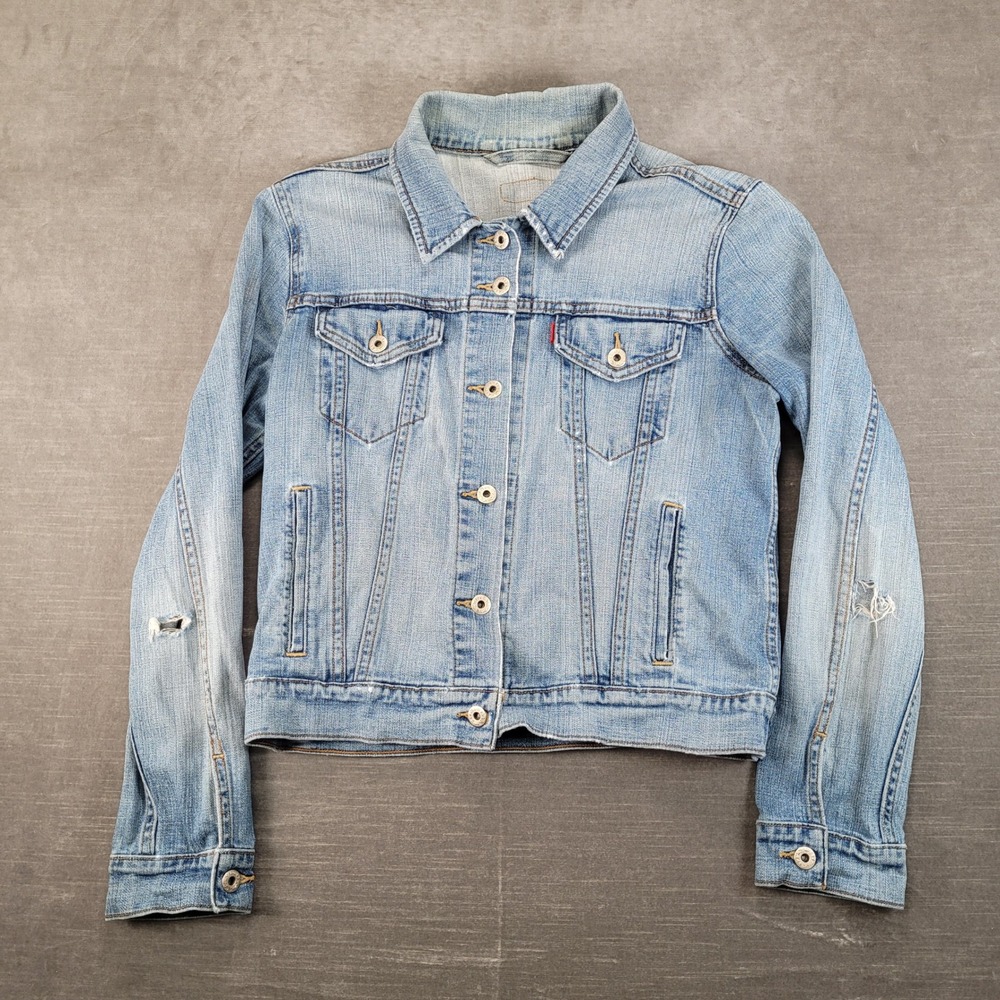 Levi's Womens Light Wash‎ Distressed Denim Trucker Jacket Large
